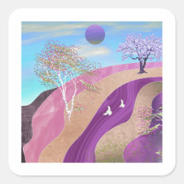 Adesivo Quadrado Primavera Blossomo Paisagem