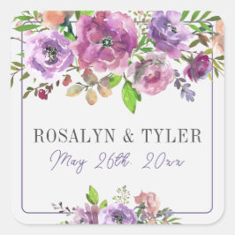 Adesivo Quadrado Primavera Blossoms Floral Pêssego Violeta Casament