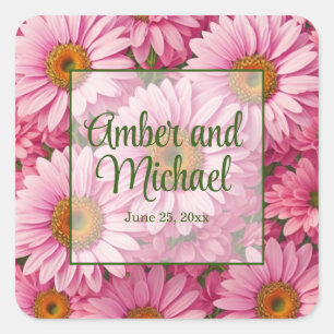 Adesivo Quadrado Primavera cor-de-rosa margarida cor-de-rosa retróg