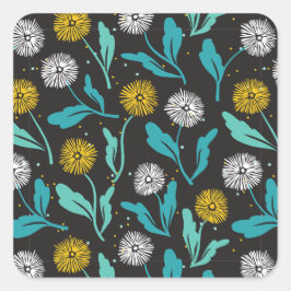 Adesivo Quadrado Primavera Dandelion Flores e Folhas Design