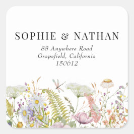 Adesivo Quadrado Primavera de Verão Vinhetas de Casamento de Flores