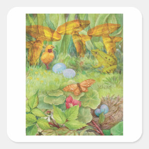 Adesivo Quadrado Primavera Garden com Pintinho e Froggie