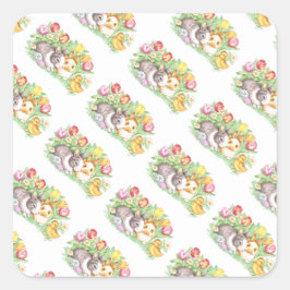 Adesivo Quadrado Primavera Holiday Easter Bunny Stickers