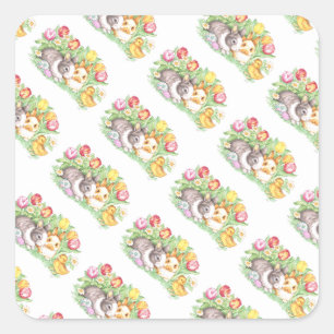 Adesivo Quadrado Primavera Holiday Easter Bunny Stickers