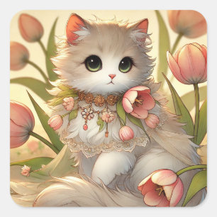 Adesivo Quadrado Primavera Tulip Cat
