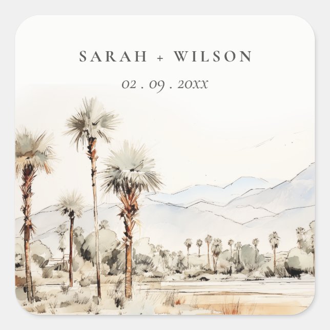 Adesivo Quadrado Primaveras Chic Palm Casamento de Paisagem na Cali (Frente)