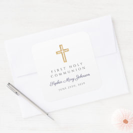 Adesivo Quadrado Primeira Comunhão da Cruz Azul do Marinho Moderno