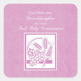 Adesivo Quadrado Primeira Comunhão da Netas, Rosa