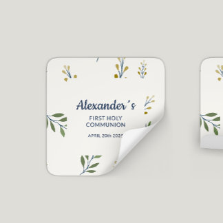 Adesivo Quadrado Primeira Comunhão Personalizada Floral Quadrada