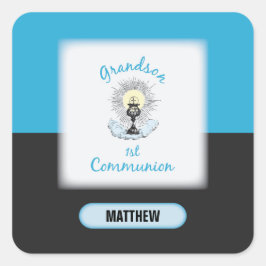 Adesivo Quadrado Primeira Comunhão, Taça Azul