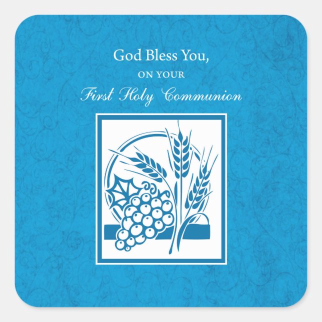 Adesivo Quadrado Primeira Comunhão, Trigo, Uva Azul (Frente)