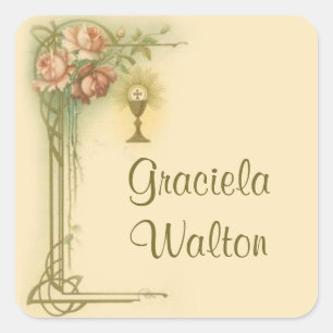 Adesivo Quadrado Primeira Sagrada Memória dos Rosas Chalice Comunit