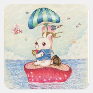 Adesivo Quadrado Primeira viagem do coelho bonito