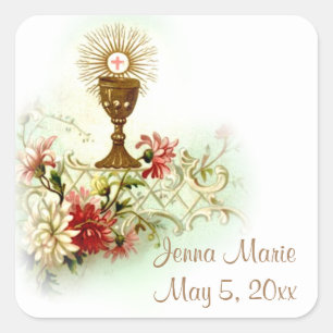 Adesivo Quadrado Primeiras flores do Eucaristia do comunhão