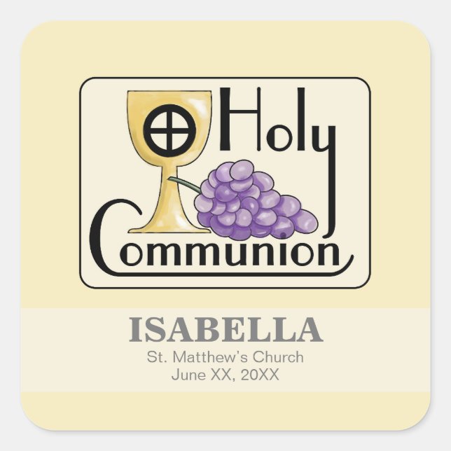 Adesivo Quadrado Primeiras Uvas e Taças Comunitárias, Personalizáve (Frente)
