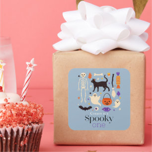 Adesivo Quadrado Primeiro aniversario Azul Spooky One Halloween Mot