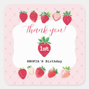 Adesivo Quadrado Primeiro aniversario Berry Sweet