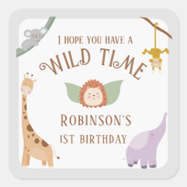 Adesivo Quadrado Primeiro aniversario de Animais Safari Selvagem Mo