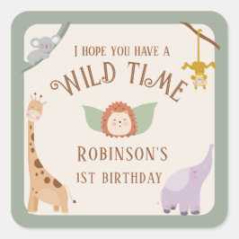 Adesivo Quadrado Primeiro aniversario de Animais Safari Selvagem Mo