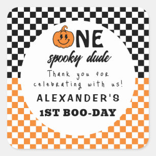 Adesivo Quadrado Primeiro aniversario de Dia das Bruxas do Homem Sa