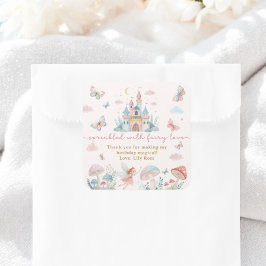 Adesivo Quadrado Primeiro aniversario De Fada Whimsso Obrigado