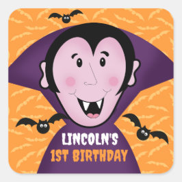 Adesivo Quadrado Primeiro aniversario de morcegos do Halloween