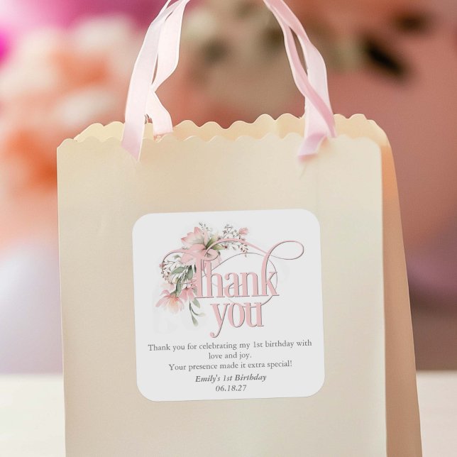 Adesivo Quadrado Primeiro aniversario de  obrigado (Criador carregado)