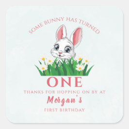 Adesivo Quadrado Primeiro aniversario De Raparigas Coelhinhas Um Co