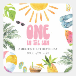 Adesivo Quadrado Primeiro aniversario de Tema do Poolside