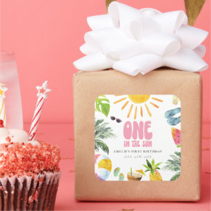 Adesivo Quadrado Primeiro aniversario de Tema do Poolside