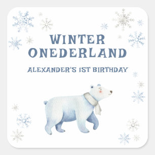 Adesivo Quadrado Primeiro aniversario de Urso Polar de Winter Onede