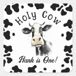 Adesivo Quadrado Primeiro aniversario de Vaca Santa