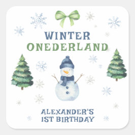 Adesivo Quadrado Primeiro aniversario de Winter Onederland Snowman