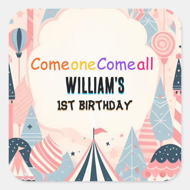 Adesivo Quadrado primeiro aniversario do Circus Show de Carnaval de (Frente)