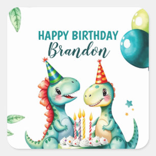 Adesivo Quadrado Primeiro aniversario do Dinossauro com Coloração a
