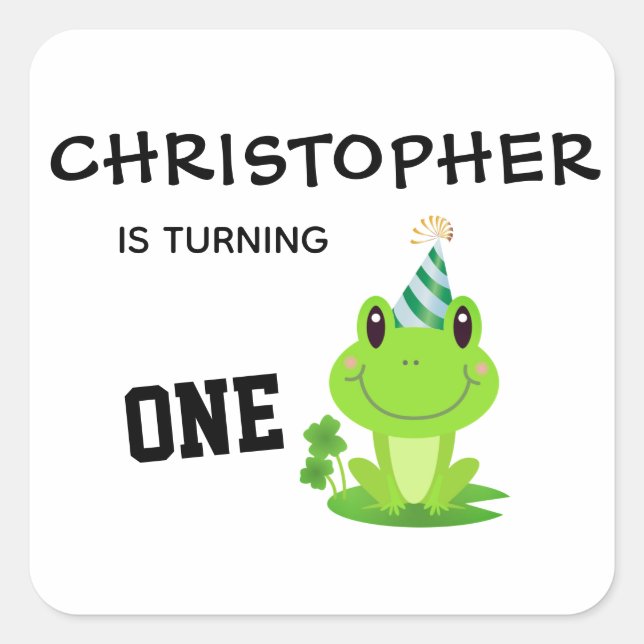 Adesivo Quadrado Primeiro Aniversário do Partido sapo Pântano Pânta (Frente)