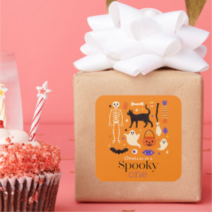 Adesivo Quadrado Primeiro aniversario Laranja Spooky One Halloween