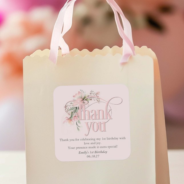 Adesivo Quadrado Primeiro aniversario Rosa Pequeno MIs Maravilhoso  (Criador carregado)