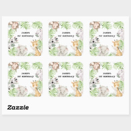 Adesivo Quadrado Primeiro aniversario Safari Adventure