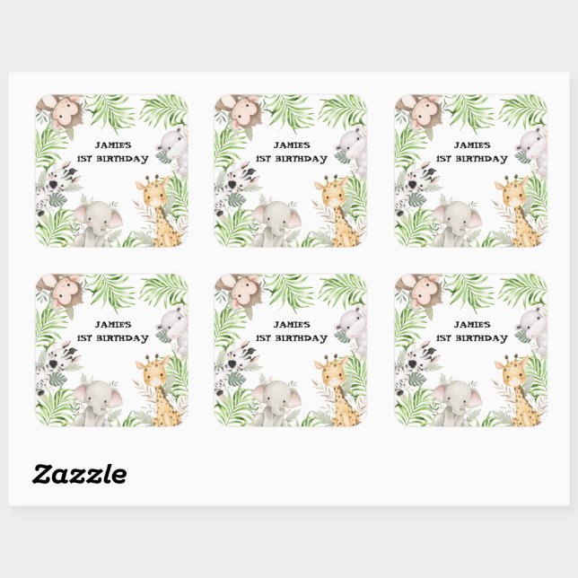 Adesivo Quadrado Primeiro aniversario Safari Adventure (Folha)