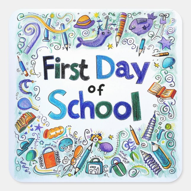 Adesivo Quadrado Primeiro Dia da Escola (Frente)