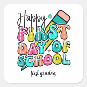 Adesivo Quadrado Primeiro dia de escola colorido elementar retrô