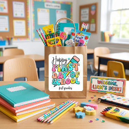 Adesivo Quadrado Primeiro dia de escola colorido elementar retrô