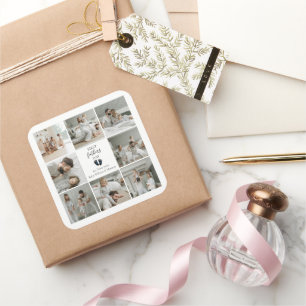 Adesivo Quadrado Primeiro Dia de os pais - Pegadas de Bebês e Coraç