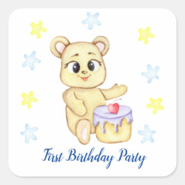 Adesivo Quadrado Primeiro Festa de Criança de Aniversário positivo