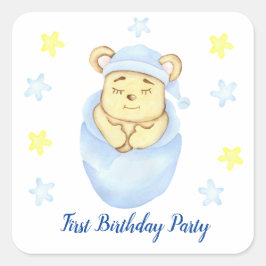 Adesivo Quadrado Primeiro Festa de Criança de Aniversário positivo