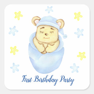 Adesivo Quadrado Primeiro Festa de Criança de Aniversário positivo