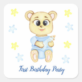 Adesivo Quadrado Primeiro Festa de Criança de Aniversário positivo