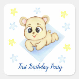 Adesivo Quadrado Primeiro Festa de Criança de Aniversário positivo