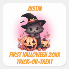Adesivo Quadrado Primeiro Gatinho Gato de Halloween